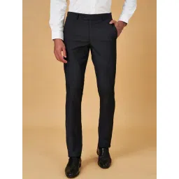 Peregrine by Pantaloons Dark Navy Slim Fit Self Pattern Trousers-picture-29