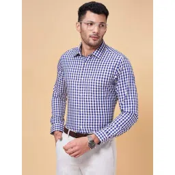 Peregrine by Pantaloons Deep Blue Cotton Slim Fit Checks Shirt-picture-23