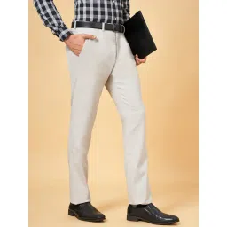 Peregrine by Pantaloons Light Grey Slim Fit Flat Front Trousers-picture-34