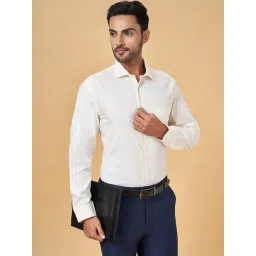 Peregrine by Pantaloons Light Yellow Regular Fit Self Design Shirt-picture-10