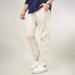 peregrine by pantaloons Men Slim Fit Beige Cotton Blend Trousers-picture-12