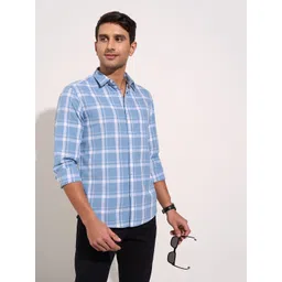 Peregrine by Pantaloons Men Slim Fit Tartan Checks Opaque Casual Shirt-picture-29