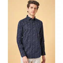 Peregrine By Pantaloons Navy Cotton Slim Fit Printed Shirt-picture-11