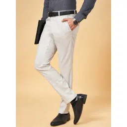 Peregrine by Pantaloons Off White Slim Fit Flat Front Trousers-picture-16