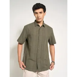 Peregrine By Pantaloons Olive Green Cotton Regular Fit Striped Shirts-picture-36