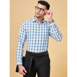 Peregrine by Pantaloons Teal Blue Cotton Slim Fit Checks Shirt image 1