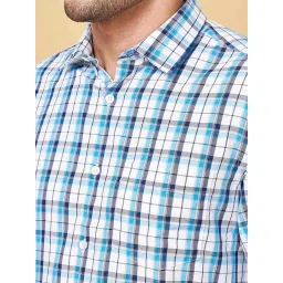 Peregrine by Pantaloons Teal Blue Cotton Slim Fit Checks Shirt image 4