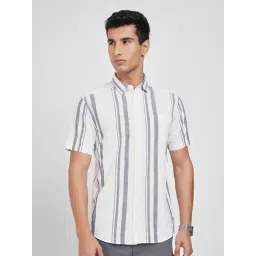 Peregrine By Pantaloons White Cotton Regular Fit Striped Shirt-picture-22