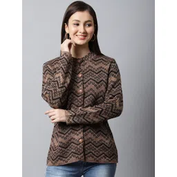 PERFECT LINE Women Brown & Black Cable Knit Printed Cardigan-picture-25