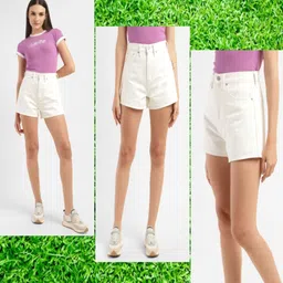 perfect outlet Solid Women Denim White Denim Shorts-picture-16