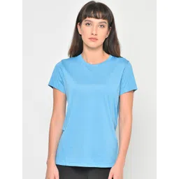 PERFKT-U Women Blue Solid Round Neck T-shirt-picture-21