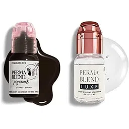 Perma Blend Set - Tattoo Ink Set for Permanent Makeup - Vegan Microblading Pigment & Tattoo Supplies for Permanent Makeup - Darkest Brown and Thin Shading Solution 15ml Each-picture-17