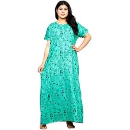 Permium Cotton Long Half Sleeve Printed Nighty for Women Light Green-picture-44