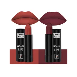 PERPAA Creamy Matte Set Of 2 Long Lasting Bullet Lipstick - Red Bloom 55-Cherry Maroon 95 image 2