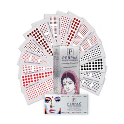PERPAA Set of 16 Premium Kumkum Round Velvet Stick On Bindi Book-picture-38