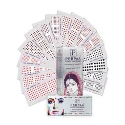 PERPAA Set of 16 Premium Kumkum Round Velvet Stick On Bindi Book-picture-36