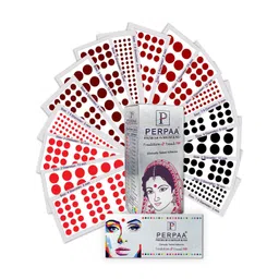 PERPAA Set of 16 Premium Velvet Sticker Kumkum Bindi Flaps - Red + Maroon + Burgundy + Black-picture-20