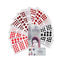 PERPAA Set of 16 Premium Velvet Sticker Kumkum Bindi Flaps - Red + Maroon + Burgundy + Black image 1
