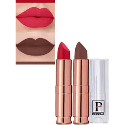 PERPAA Set Of 2 Antique Velvet Matte Lipstick With Jojoba Oil - Red 55 & Brown 67-image-39