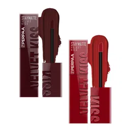 PERPAA Set Of 2 Velvet Kiss Matte Liquid Lipsticks- 3.5 ml Each - Maroon - Cherry Red-image-49