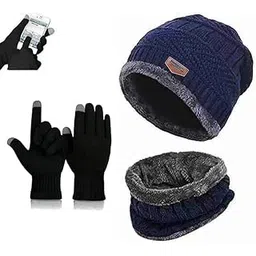 perpetual MotorBike Riding Gloves for Winter And Summer Woolen Knitted Warm Gloves, Beanie Cap, Neck Warmer Protect From Cold Whether While Riding Bike (1 Set P)-picture-14