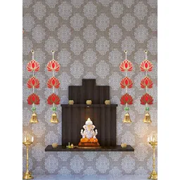 Perpetual Red & Gold Toned Lotus Wall Hanging Latkan-picture-39