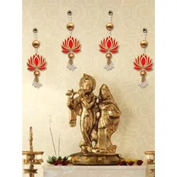 Perpetual Red & Gold Toned Lotus Wall Hanging Latkan-picture-13