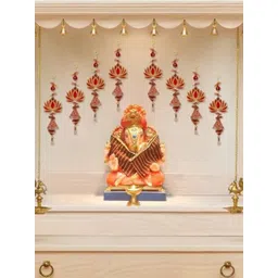 Perpetual Red & Gold Toned Lotus Wall Hanging Latkan-picture-41