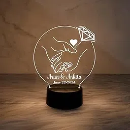 Personalized Couple Night LED Lamp Customized With Name & Date | for Husband Wife | Bedside Table | Wedding Gift | Warm White Light-picture-18
