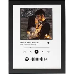 Personalized Gift Musical Wall Photo Frame - Customized Spotify Song with Scanable Barcode for Wedding and Couple Gifts - Size (5x7) Inch, White | 1 Piece Rectangular, wood-picture-20