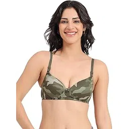 peshe Women's Printed Wire-Free Push-Up Bra | Lightly Padded 3/4 Coverage Bra for Women | Spandex Stretchable Fabric | Removable Straps | Army Green Casual Bra-picture-42