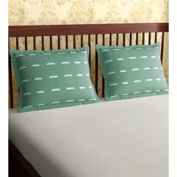 Green Patterned 300TC Cotton 27 x 18 Inches Pillow Covers (Set of 2) by Petal Home-picture-11