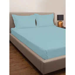 PETAL HOME Blue 300 TC 100% Cotton Queen Size Bed Sheet with 2 Pillow Covers-image-35