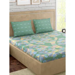 PETAL HOME Gondi Tree Green 300 TC Pure Cotton King Bedsheet with 2 Pillow Covers-picture-27