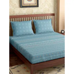 Petal Home Hooghly Blue Cotton 300 TC Bedsheet image 1