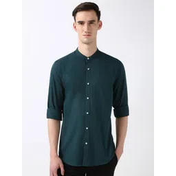 Peter England Casuals Men Band Collar Solid Cotton Slim Fit Casual Shirt-picture-17