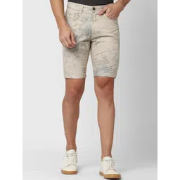 Peter England Casuals Men Beige & Grey Floral Printed Pure Cotton Shorts-picture-28