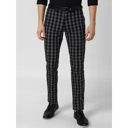 Peter England Casuals Men Black Checked Slim Fit Trousers-picture-28