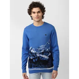 Peter England Casuals Men Blue Printed Pure Cotton Sweatshirt-picture-39