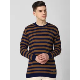Peter England Casuals Men Brown & Black Striped Pullover-picture-16
