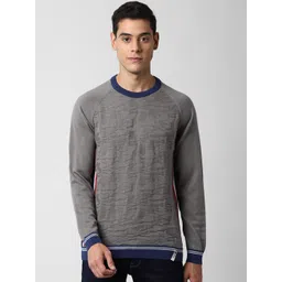 Peter England Casuals Men Grey & Blue Self Design Pure Cotton Pullover-picture-31