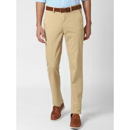 Peter England Casuals Men Khaki Solid Slim Fit Trousers-picture-17