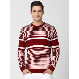 Peter England Casuals Men Maroon & Off White Colourblocked Striped Pullover-picture-22