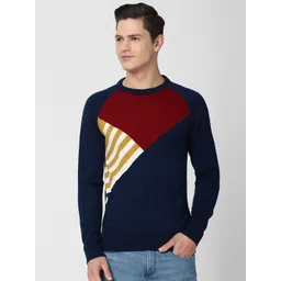 Peter England Casuals Men Navy Blue & Maroon Colourblocked Pullover-picture-36
