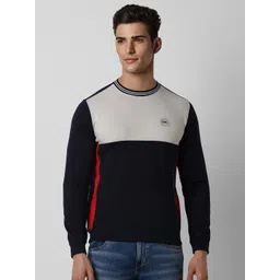 Peter England Casuals Men Navy Blue Colourblocked Sweatshirt-picture-40