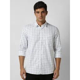 Peter England Casuals Men Slim Fit Grid Tattersall Checked Cotton Shirt-picture-38