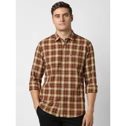 Peter England Casuals Men Slim Fit Tartan Checked Spread Collar Cotton Casual Shirt-picture-26