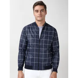 Peter England Casuals Men Stand Collar Checked Bomber Jacket-picture-12