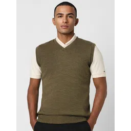Peter England Casuals Self Design V-Neck Acrylic Sweater Vest-picture-23