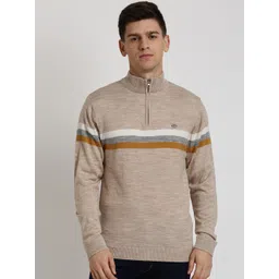 Peter England Casuals Striped Stand Collar Pure Acrylic Sweater-picture-19